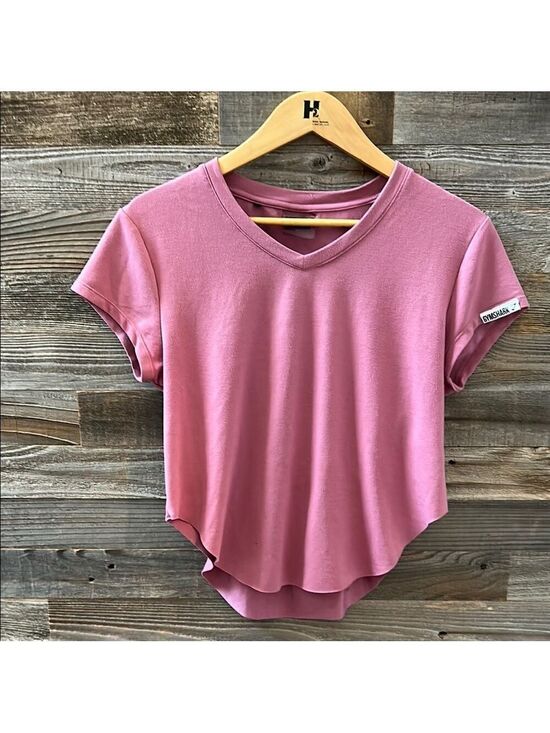 Gymshark Tops - Gymshark V-Neck Short Sleeve Raw Hem Cinch Back Crop Fitness Top Size Small